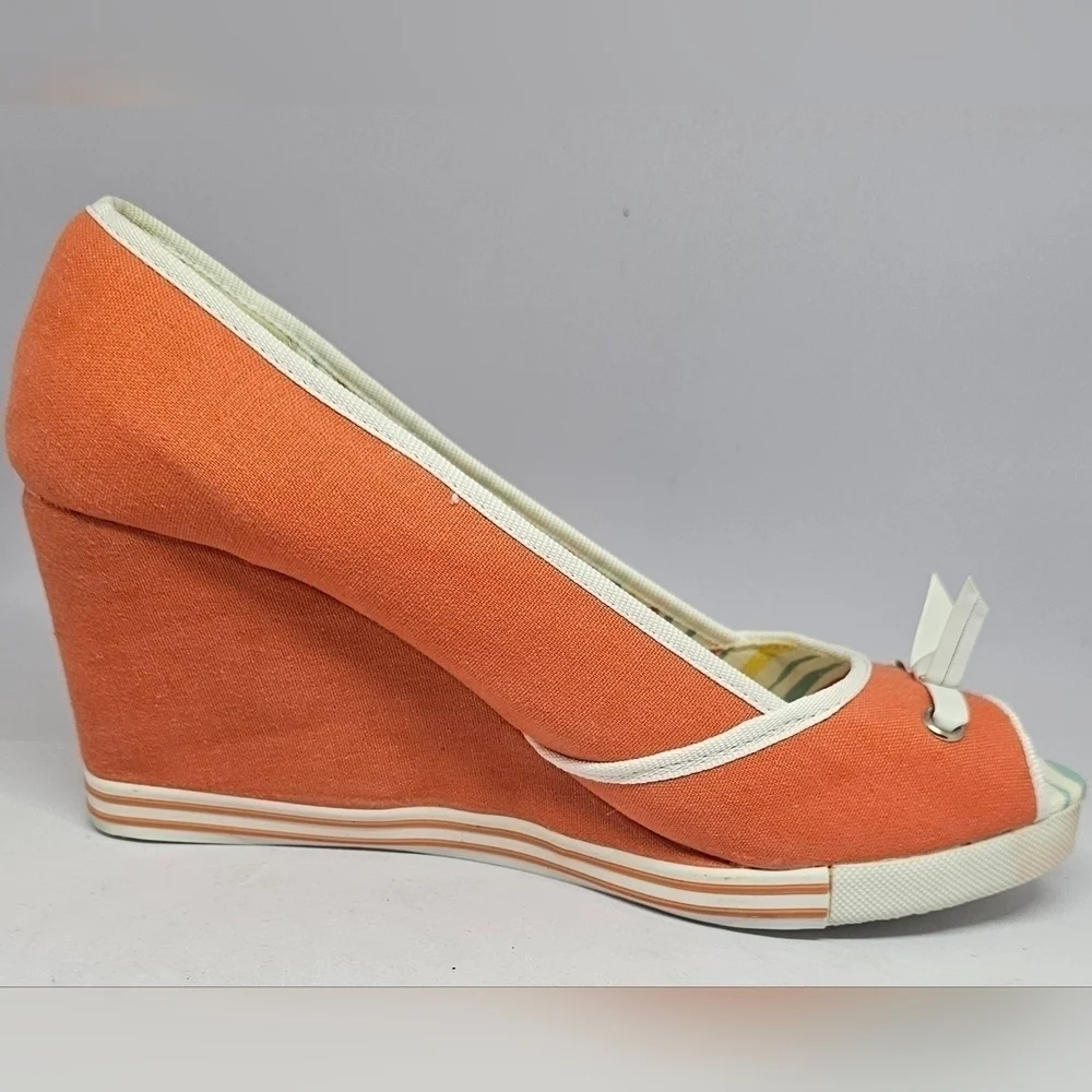 Joe Boxer Women's Orange Canvas Wedges Size 9 - Picture 9 of 11
